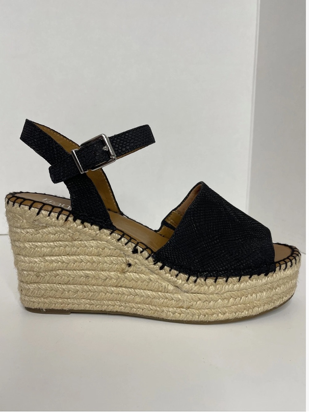 Franco Sarto Takara Espadrille Wedge Sandal Black 6.5 Womens